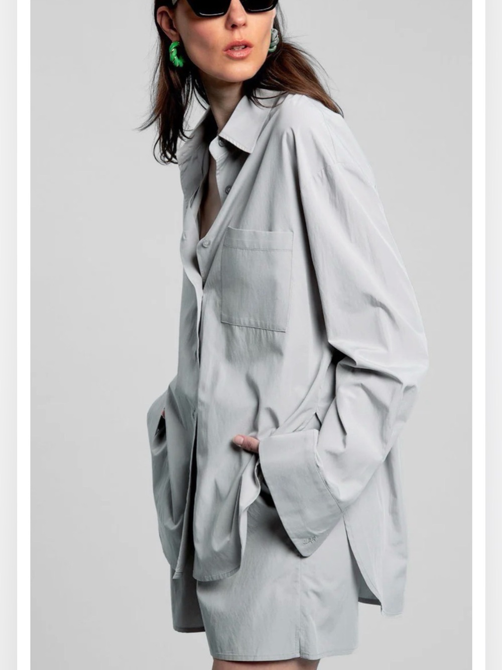The Frankie Shop Lui 100% Organic Cotton Poplin Shirt / Ice Gray / Size XSmall